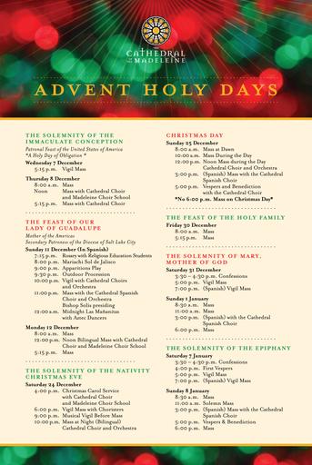 2022 Advent and Christmas Holy Days